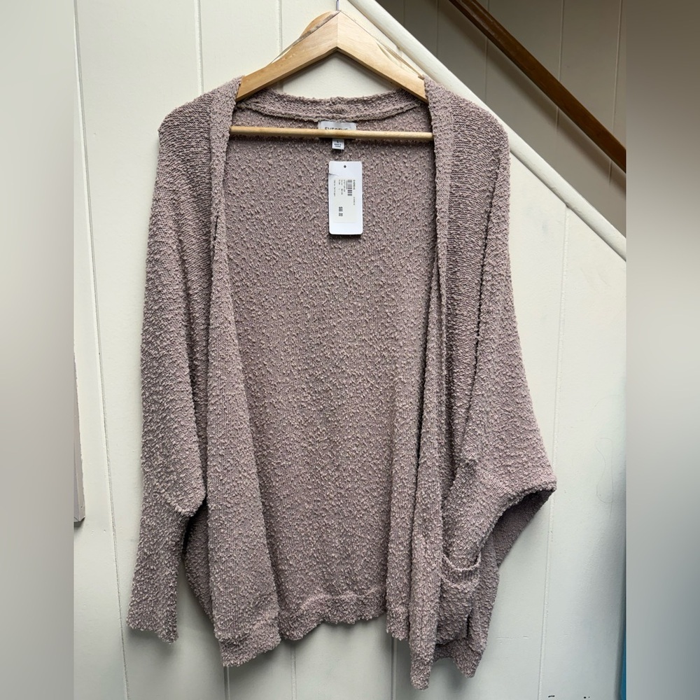 Evereve Izzie Textured Beige Knit Open Front Cardigan NWT Size Large